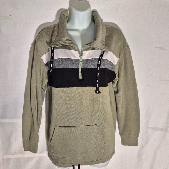 PINK/Victoria's Secret zippered front fleece jacket, green w/stripes in size XS - Picture 6 of 16
